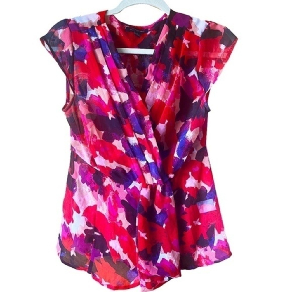 Banana Republic Floral Chiffon Wrap Peplum Blouse V Neck Size S - Picture 2 of 6